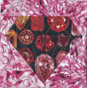 pieced diamond mug rug