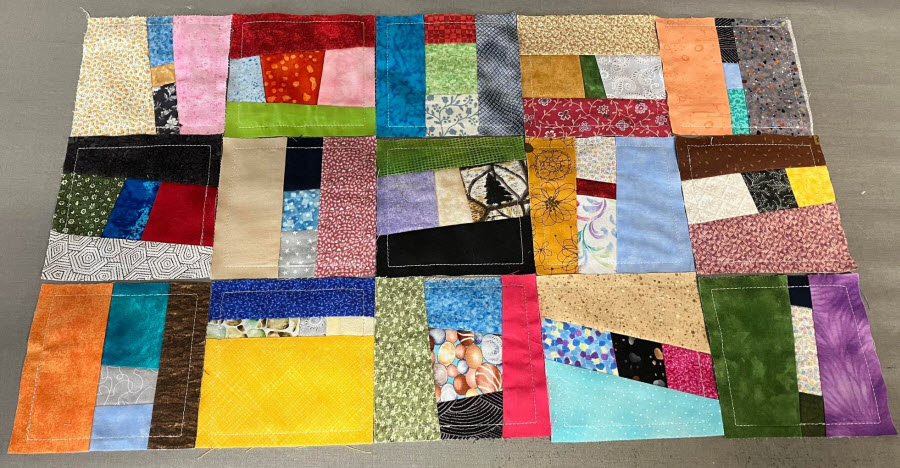scrappy wonky quilt squares